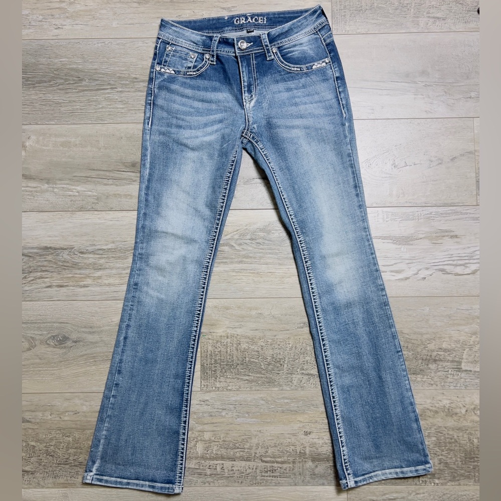 Grace in LA Womens Bootcut Mid Rise Medium Wash Jeans size 26